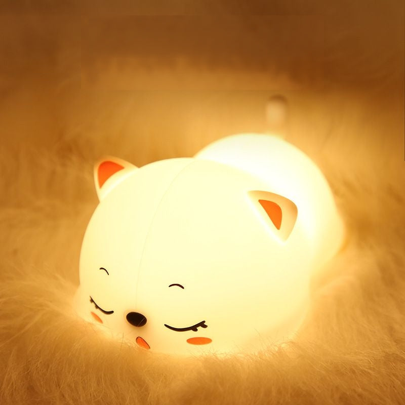 Squishy Silicone Purring Cat LED Night Light - Perfect Gift for Kids and Girls