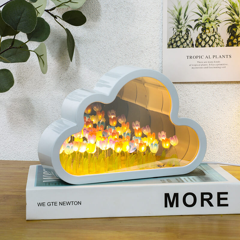 Handcrafted DIY Cloud Tulips Mirror LED Squishy Night Light For Gift USB plug Plug-In Tulips Lamp