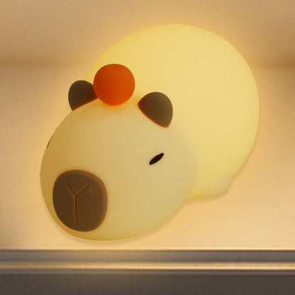 Squishy Lazy Capybara aus Silikon mit orangefarbenem LED-Nachtlicht – perfektes Geschenk für Kinder und Mädchen