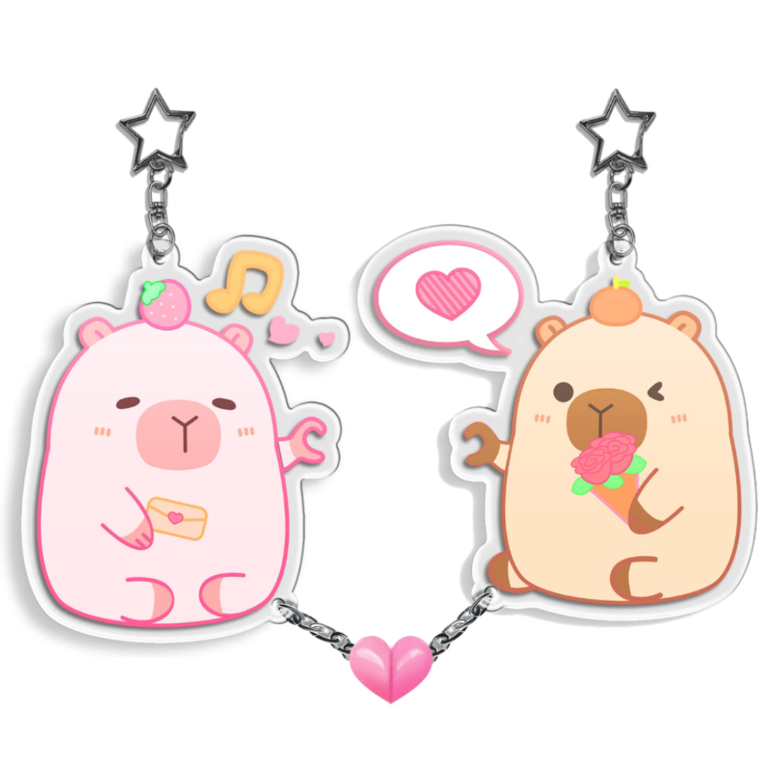 Capybara Key Chain Cute Couple Heart Perfect Pair Gift