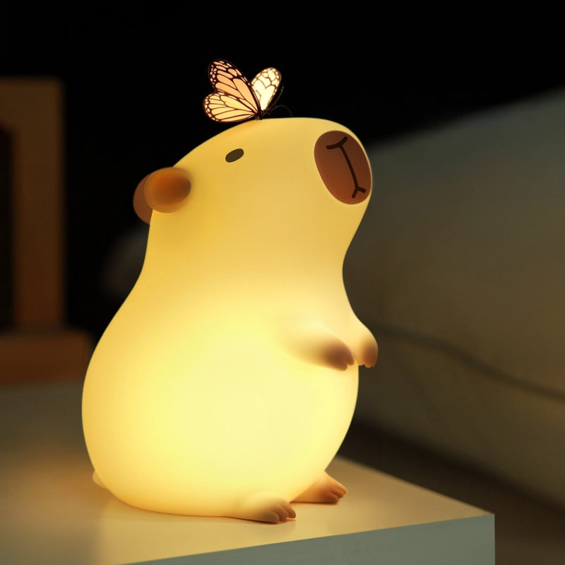 Squishy Silicone Capybara with Butterfly LED Night Light - Perfect Gift for Kids and Girls