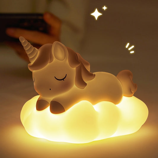 Squishy Silicone Cloud Unicorn LED Night Light - Perfect Gift for Kids and Girls