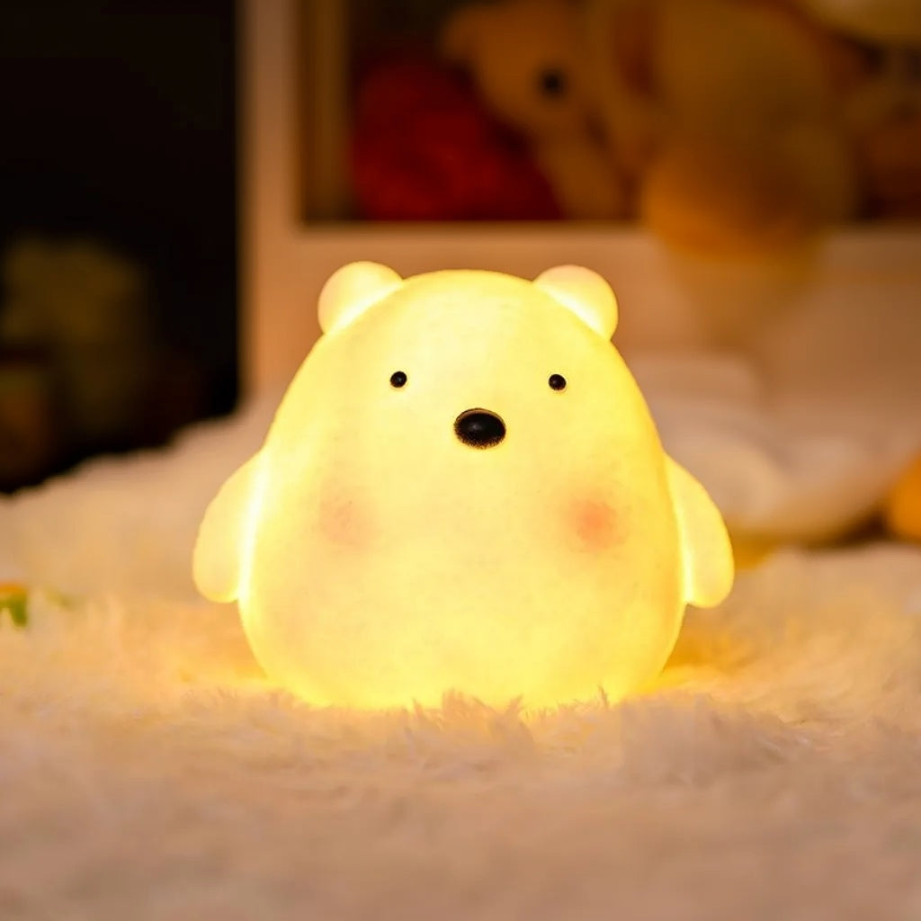 Squishy Silicone Chubby Cute Bear LED Night Light - Perfect Gift for Kids and Girls