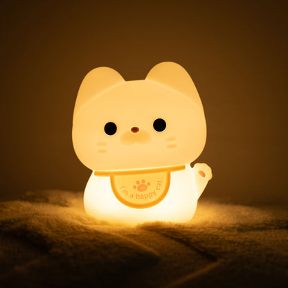 Squishy Silicone Happy Cat LED Night Light - Perfect Gift for Kids and Girls