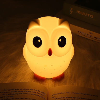 Rechargeable Dimmable Squishy Silicone Big-Eyed Owl Perfect Bedside LED Night Light - Perfect Gift for Kids and Girls