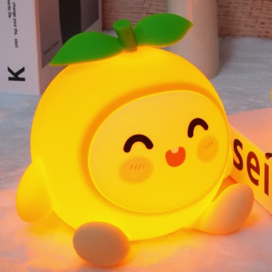 Squishy Silicone Smiley Orange LED Night Light - Perfect Gift for Kids and Girls