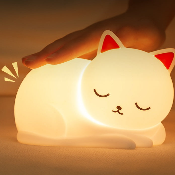 Squishy Silicone Napping Cat LED Night Light - Perfect Gift for Kids and Girls