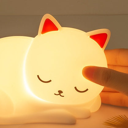 Squishy Silicone Napping Cat LED Night Light - Perfect Gift for Kids and Girls