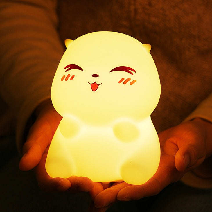 Squishy Silicone Smiley Hamster LED Night Light - Perfect Gift for Kids and Girls