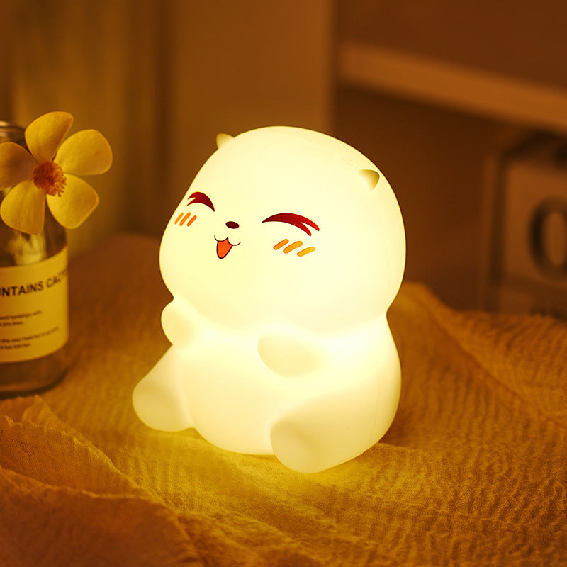 Squishy Silicone Smiley Hamster LED Night Light - Perfect Gift for Kids and Girls