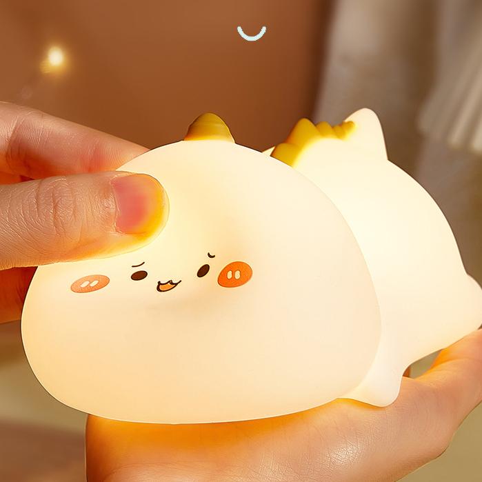 Veilleuse LED en silicone souple en forme de dinosaure fronçant les sourcils - Cadeau idéal pour les enfants et les filles