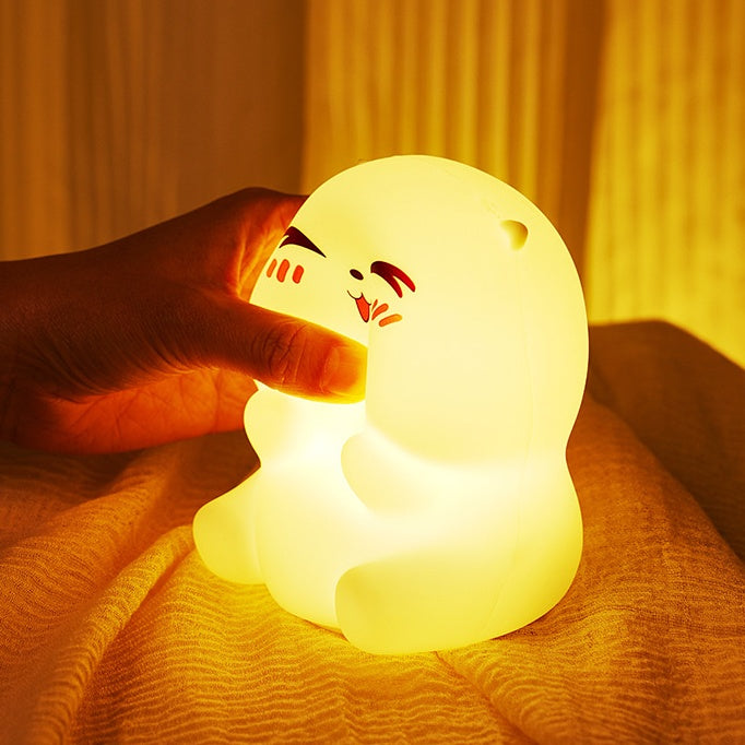 Squishy Silicone Smiley Hamster LED Night Light - Perfect Gift for Kids and Girls