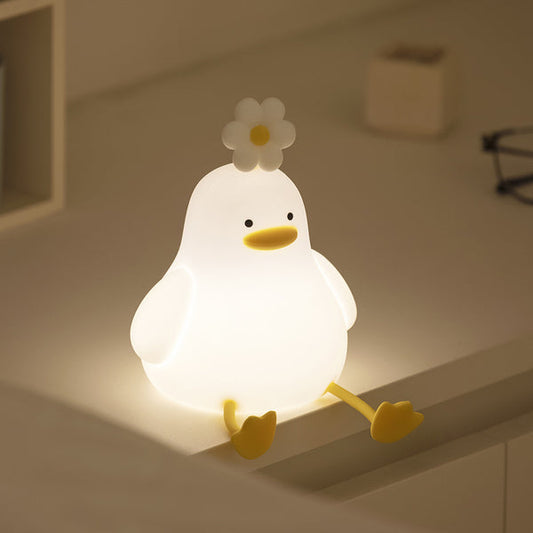 Cute Flower Duck LED Squishy Night Light For Gift USB Rechargeable Duck Lamp