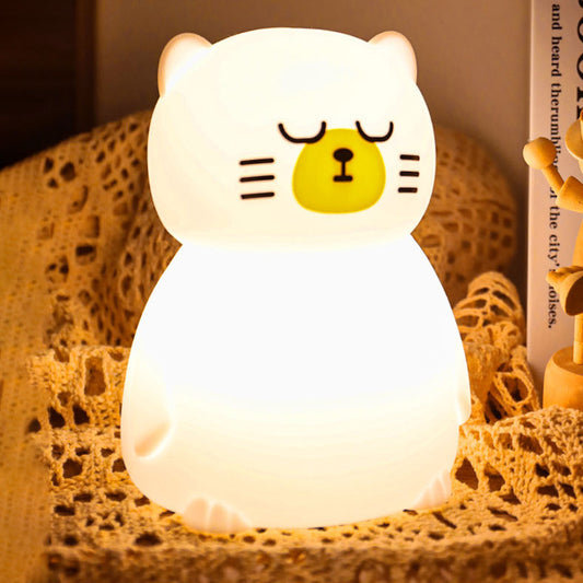 Squishy Silicone Sleeping Cat LED Night Light - Perfect Gift for Kids and Girls