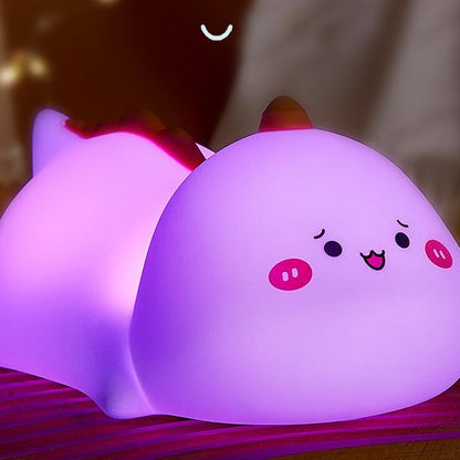 Veilleuse LED en silicone souple en forme de dinosaure fronçant les sourcils - Cadeau idéal pour les enfants et les filles