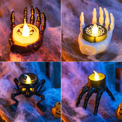 Leuchtendes elektronisches Kerzen-Nachtlicht in Form eines Spinnenskeletts – perfektes Geschenk für Halloween