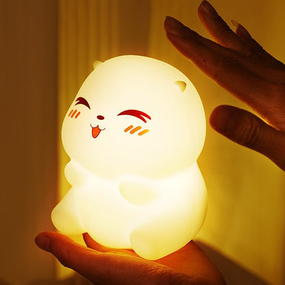 Squishy Silicone Smiley Hamster LED Night Light - Perfect Gift for Kids and Girls