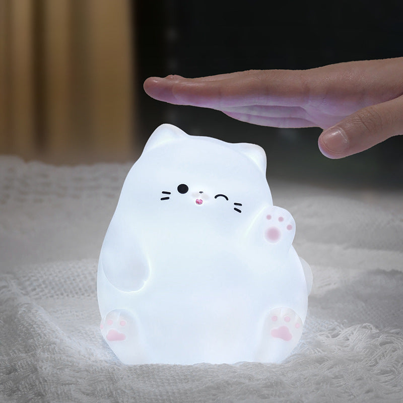 Squishy Silicone Waving Cat LED Night Light - Perfect Gift for Kids and Girls