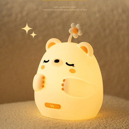 Veilleuse LED Squishy en forme d'ours en forme de fleur, lampe ours Rechargeable par USB, cadeau