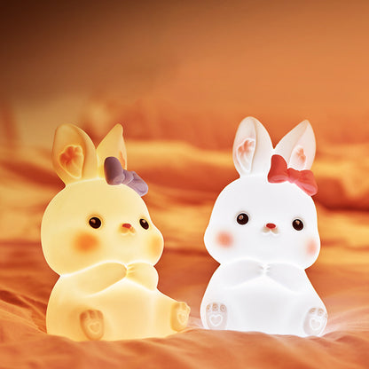 Squishy Silicone Bow Bunny LED Night Light - Perfect Gift for Kids and Girls