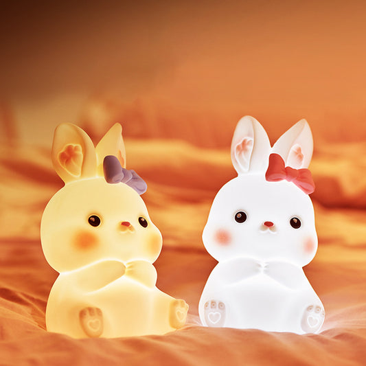 Squishy Silicone Bow Bunny LED Night Light - Perfect Gift for Kids and Girls