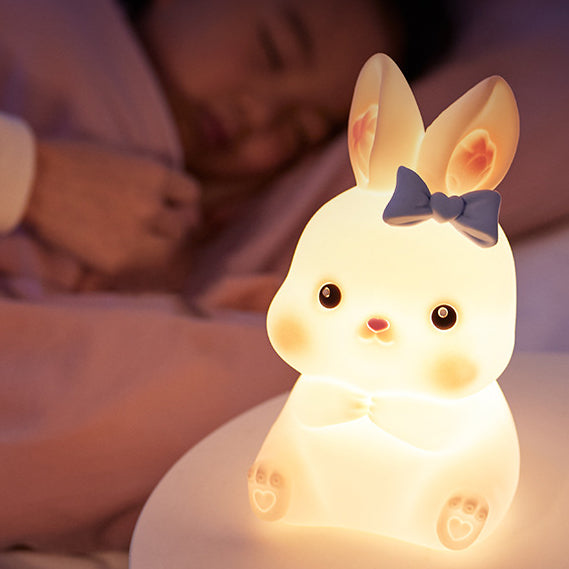 Squishy Silicone Bow Bunny LED Night Light - Perfect Gift for Kids and Girls