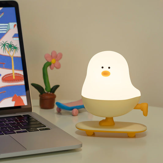 Squishy Silicone Skateboarding Chicken LED Night Light - Perfect Gift for Kids and Girls