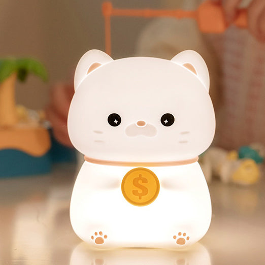 Squishy Silicone Kitten with Coin LED Night Light - Perfect Gift for Kids and Girls