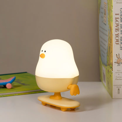 Squishy Silicone Skateboarding Chicken LED Night Light - Perfect Gift for Kids and Girls