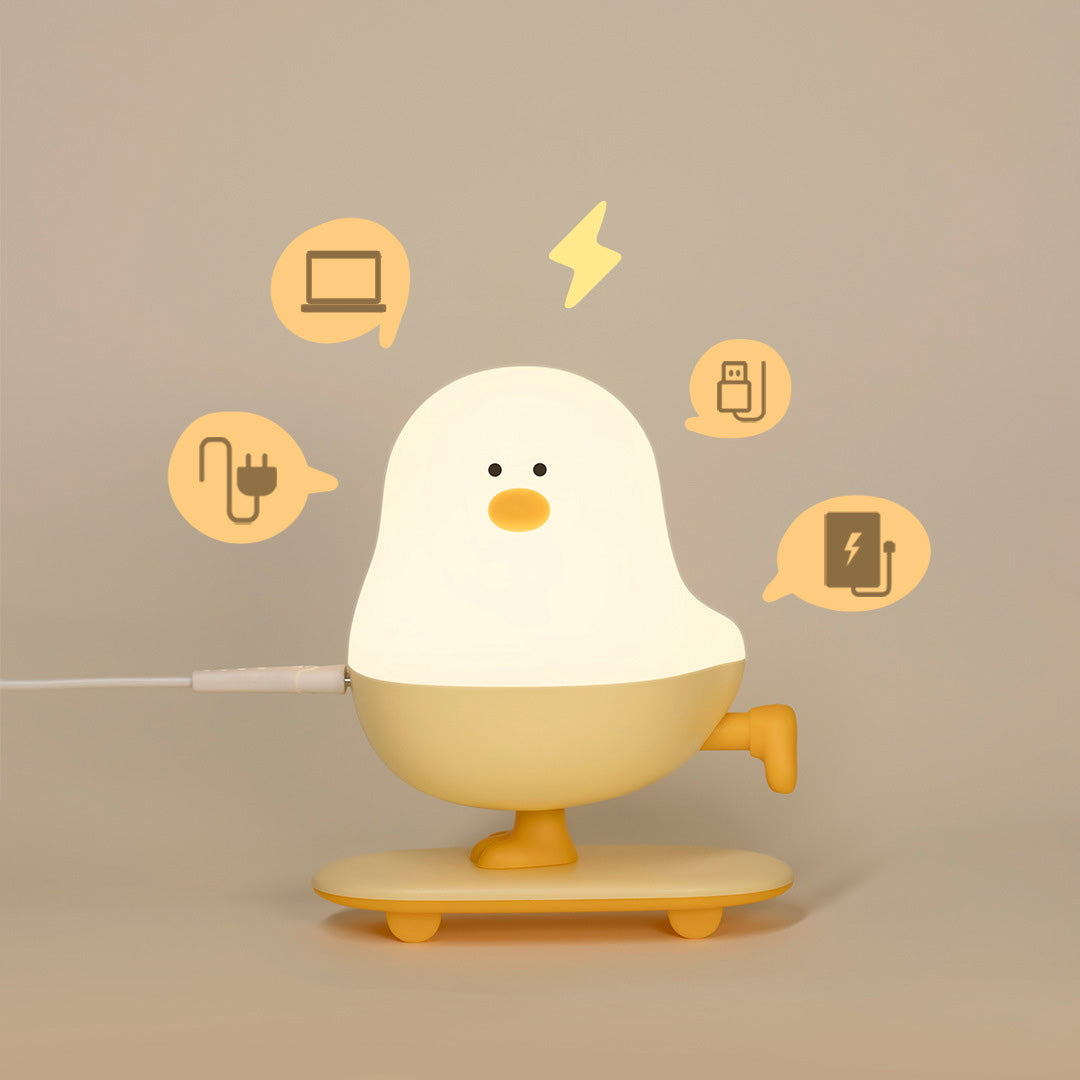 Squishy Silicone Skateboarding Chicken LED Night Light - Perfect Gift for Kids and Girls