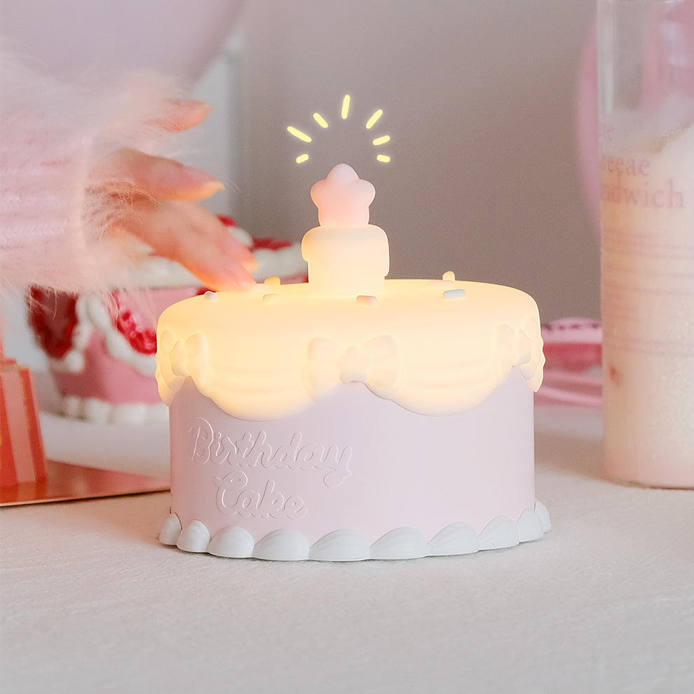 Squishy Silicone Birthday Cake LED Night Light - Perfect Gift for Kids and Girls