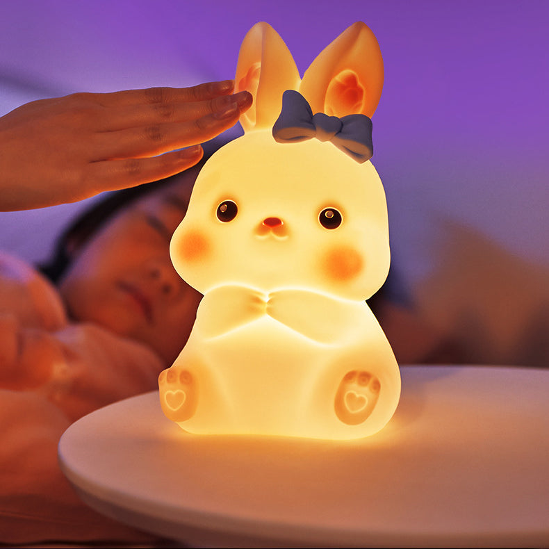 Squishy Silicone Bow Bunny LED Night Light - Perfect Gift for Kids and Girls