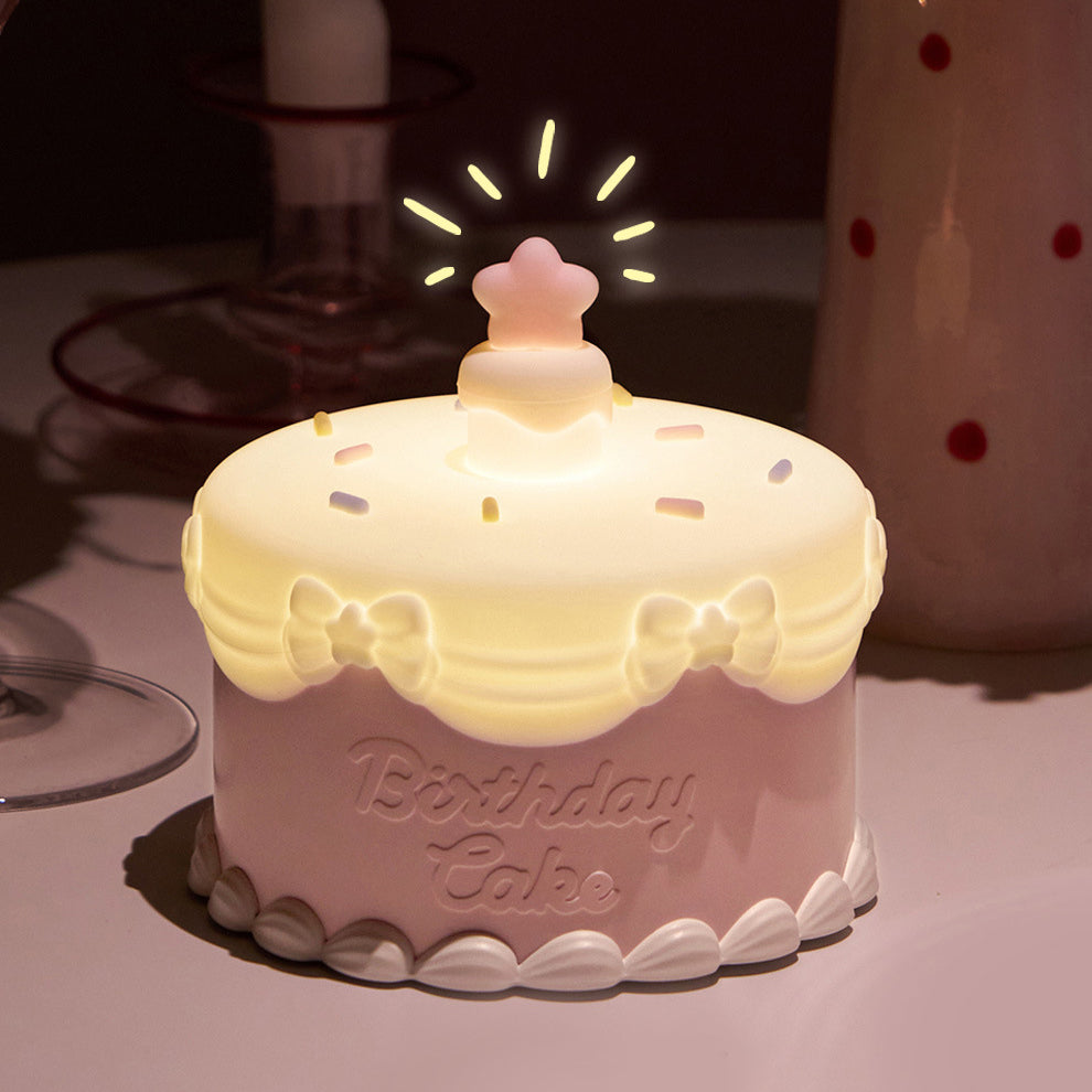 Squishy Silicone Birthday Cake LED Night Light - Perfect Gift for Kids and Girls