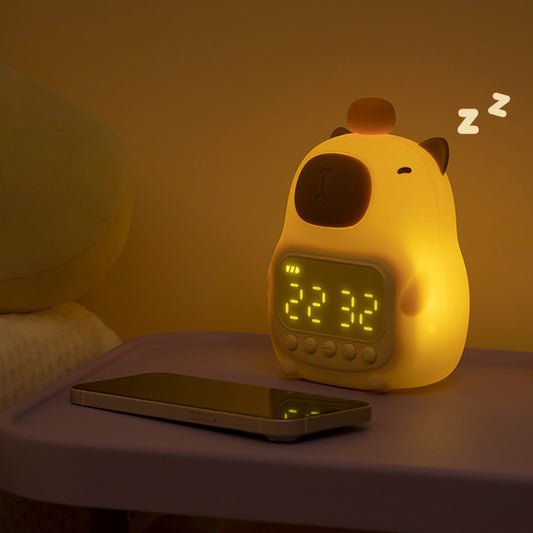 Squishy Silicone Capybara Alarm Clock LED Night Light - Perfect Gift for Kids and Girls