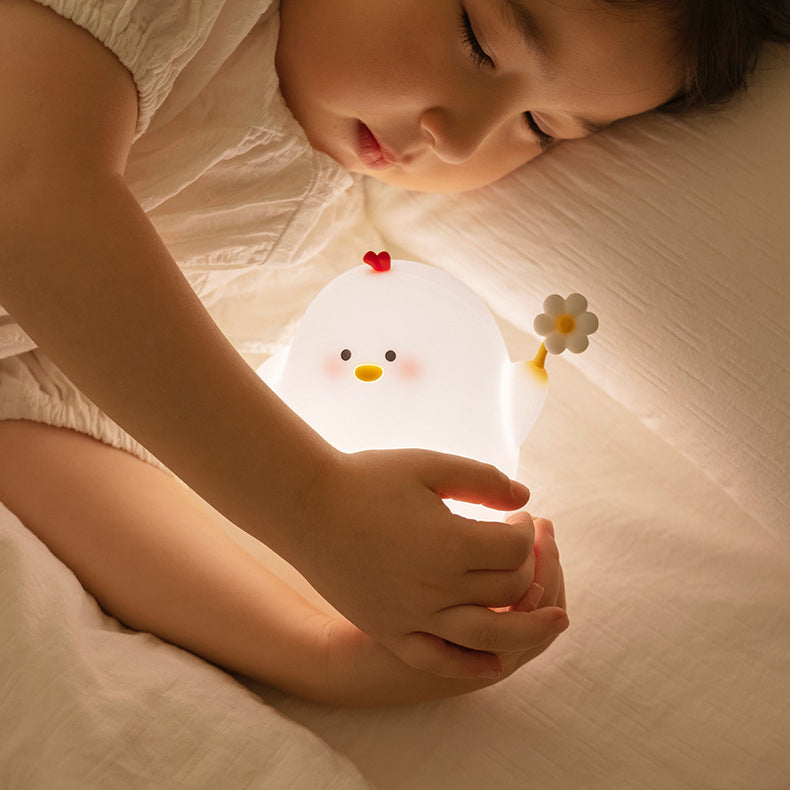 Cute Chicken Night Light LED Squishy Silicone Tap Lamp Best Gift for Baby and Girl