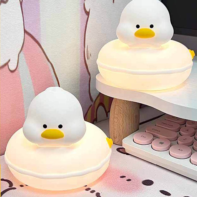 Swim Ring Duck Night Light LED Squishy Silicone Tap Lamp Best Gift for Baby and Girl