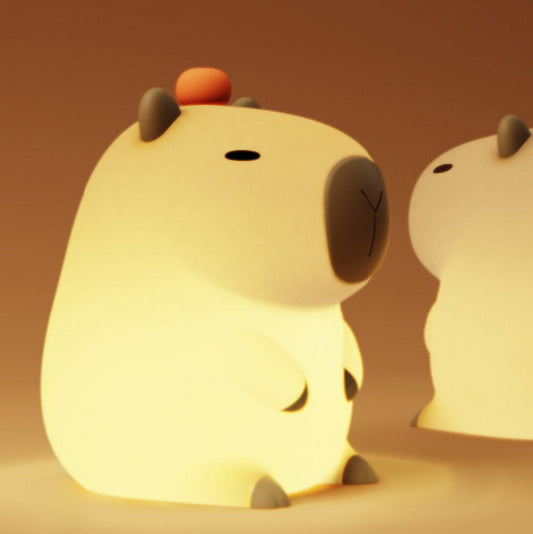 Orangefarbenes Capybara-Squishy-LED-Nachtlicht aus Silikon – perfektes Geschenk für Kinder und Mädchen