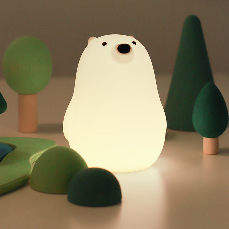 Squishy Silicone White Bear LED Night Light - Perfect Gift for Kids and Girls