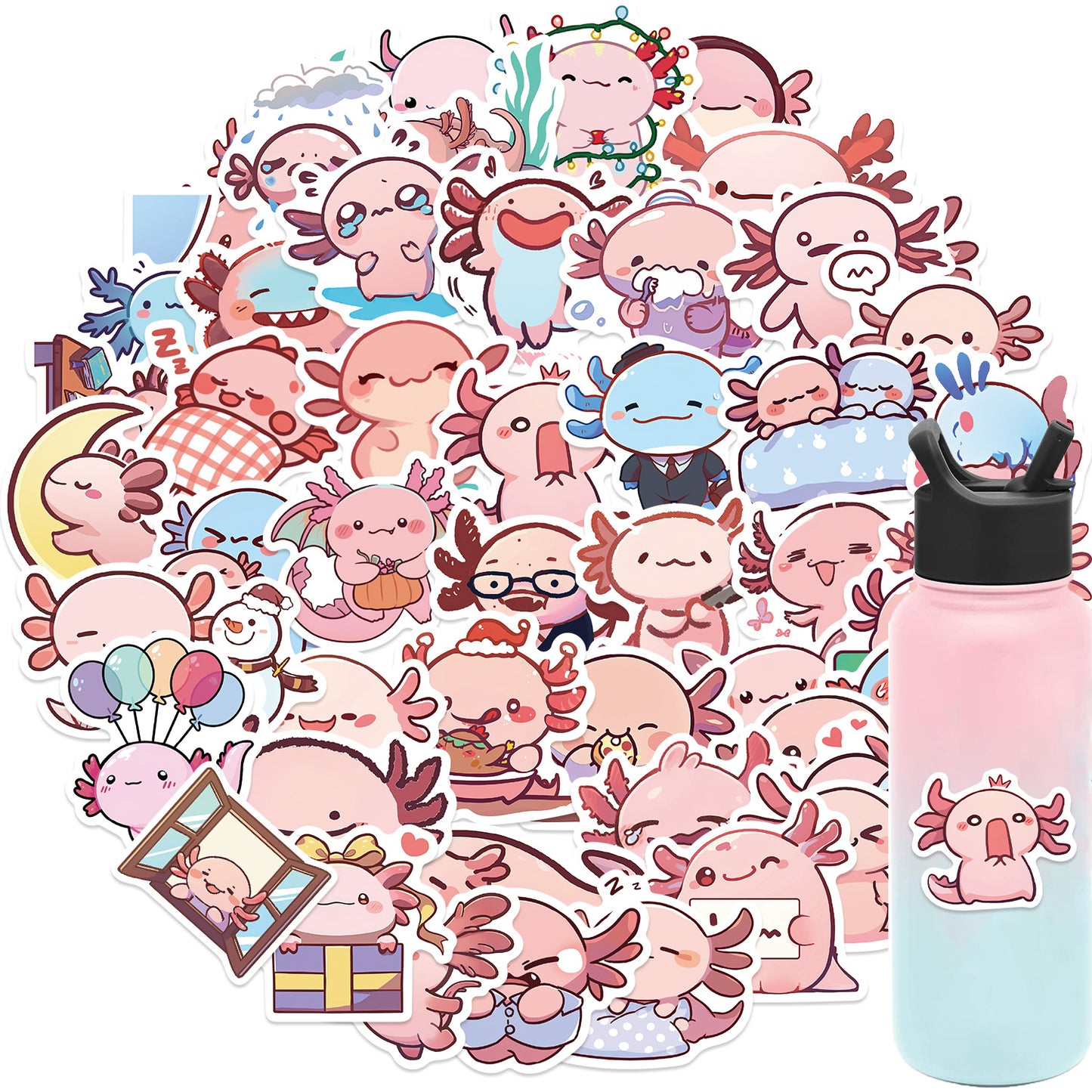 50 Pcs Axolotl Sticker Gift Idea Water Proof