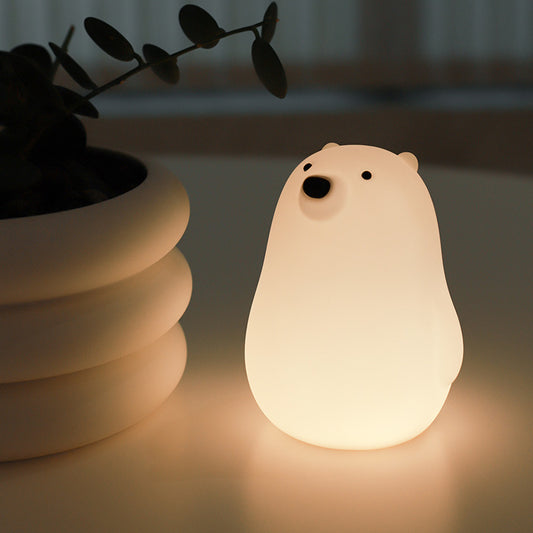 Squishy Silicone White Bear LED Night Light - Perfect Gift for Kids and Girls