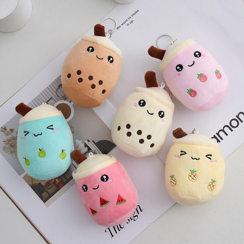 Mini famille 5 pouces Boba thé au lait en peluche poupée pendentif porte-clés Kawaii peluches jouet